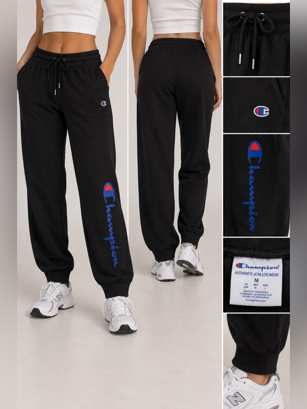 Champion Black Joggers with Blue & Red Script Logo for Kids